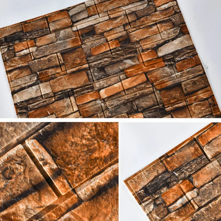 Self-Adhesive Wall Brick Design Sheet Panel 3D PVC Waterproof Wall Sticker 6mm  2 pcs