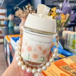 Glass Coffee Mug 350 ML with Pearl Chain