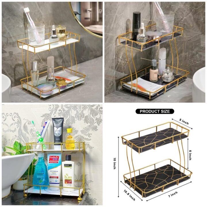 2-Tier Rectangular Golden Vanity Stand   (Box Packing) Same as Picture