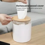 Round Tissue Box With Wooden Lid