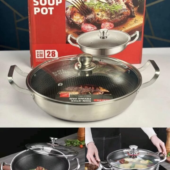 304 Stainless Steel Frying Pan Food Grade Non Stick kitchen Pan Honeycomb Pot  Gas Stove General Wok@28cm  SAL