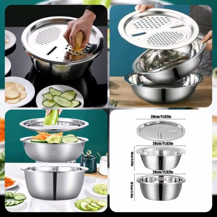 3in1 Stainless Steel Vegetable Slicer Cutter Bowl (Box Packing)