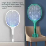USB Rechargeable 2in1 LED Mosquito Killer Lamp 3500V Electric Flies Swatter Bug Zapper Racket