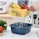 Multifunctional Double Layer Covered Drainage Basket Kitchen Refrigerator Drainage Storage Box Plast