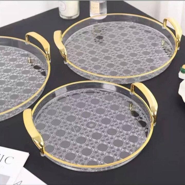 Light Luxury round Plastic Serving Tray with Handles fffffgggg