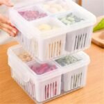 4-Compartment Food Storage Container with Drainage and Flip Top Lid, Hand Wash Plastic Multipurpose Organizer,