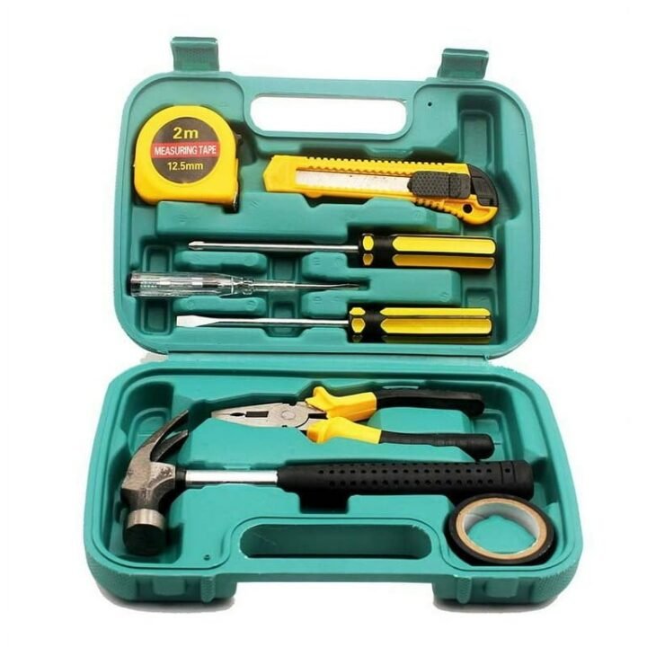 Tool Kit 9-Piece Handheld Tool Set with Hammer, Phillips Screwdrivers, Long-Nose Pliers, Tweezers, Tape Measure, and Tool Box  💫🌟✨☑️ (With Box)