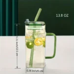 Transparent Square Drinking Glass With Lid And Straw