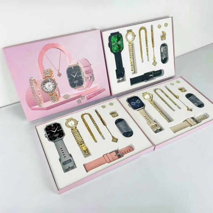 A59 Plus Smart Watch Women Watch Smartwatch Set  Fitness Watch with  Sports Modes Women Chain Ring Necklace Earrings🤩   Couples Gift Box 🎁   💫🌟 Random Colours Strips In Box