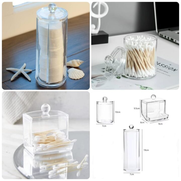Acrylic Cotton Bud holder 3pcs Set  box packing