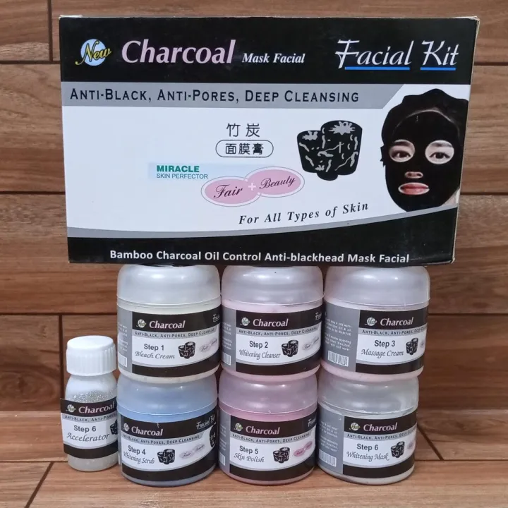 Charcoal Facial Kit (6 x 100 ML)  High Quality Charcoal Facial Kit Set
