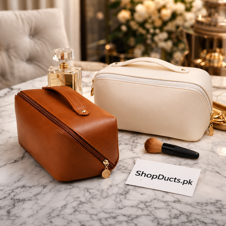 Large Capacity Leather Travel Cosmetic Bag