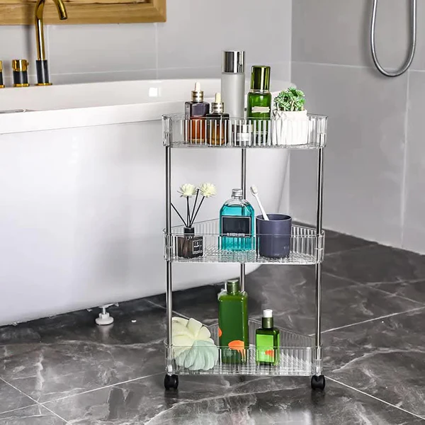 Acrylic Corner Trolley With Wheels  3 tier