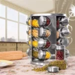 Rotating stainless steel Spice organizer 16 jars