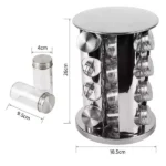 Rotating stainless steel Spice organizer 16 jars