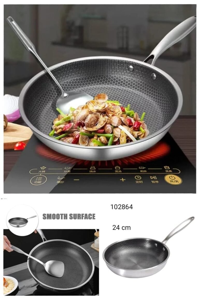Frying Pan Non-coated Stainless Steel NonStick Pan Multi-functional Thickened Honeycomb Pot Gas Induction Cooker. 24cm