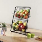 Metal Storage Basket – Versatile Organizer for Fruits, Vegetables, Spices  2 layers