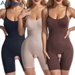 Women’s Bodysuit with Spaghetti Straps and Open Crotch Tummy Control Shapewear Full Body Shaper Butt Lifter Thigh Slimmer Shorts (Random Colours)