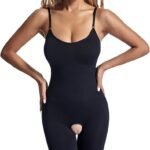 Women’s Bodysuit with Spaghetti Straps and Open Crotch Tummy Control Shapewear Full Body Shaper Butt Lifter Thigh Slimmer Shorts (Random Colours)
