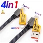 Strong 4 In 1 Convertible USB Fast Charging Cable 1M, 27W, Nylon Braided, USB C Charger Cable, Multiple Charge Cable For IPhone  MacBook Pro/Airpods/Android Phone 🤩   – Each💫☑
