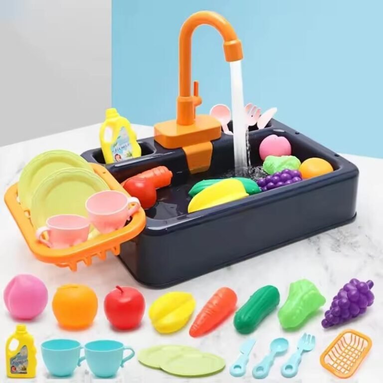 Kids Kitchen Electric Sink Playset, Automatic Circulating Water Outlet, Educational Cleaning Toys     