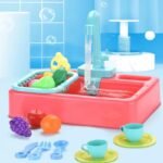 Kids Kitchen Electric Sink Playset, Automatic Circulating Water Outlet, Educational Cleaning Toys     