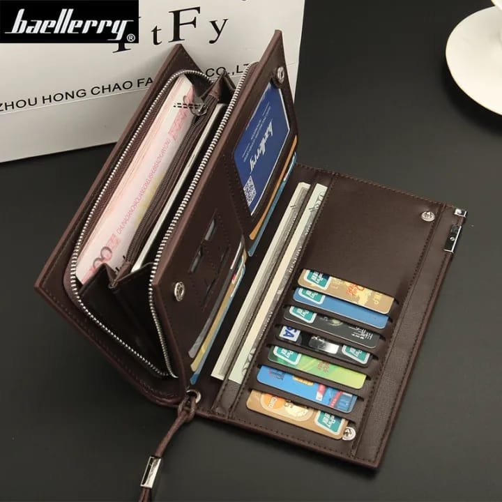 Baellerry Long Wallet For Men Slim Money Mobile Men Leather Wallet Card Holder    