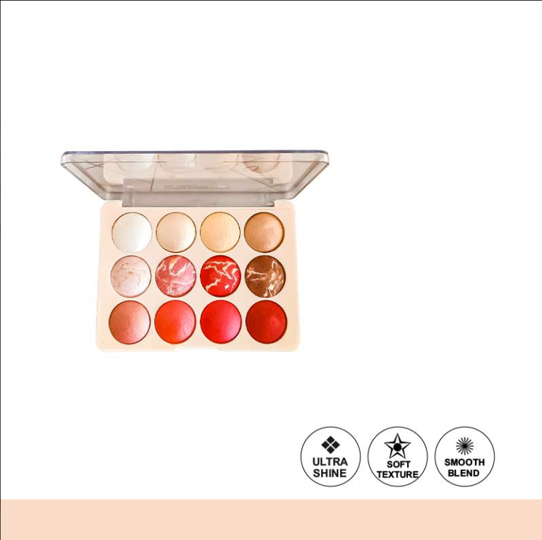 Glamorous Face 12 Color Highlighter & Blush On Palette