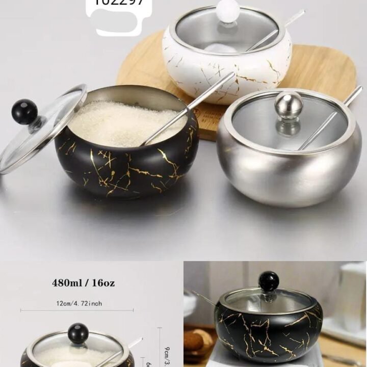Sugar pot steel material glass lid