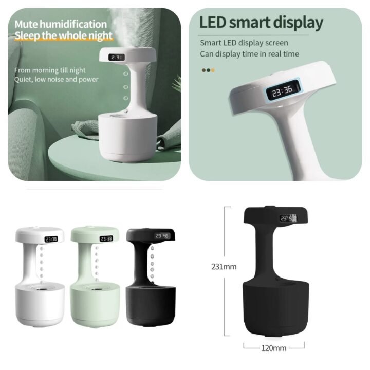 Anti-Gravity Air Humidifier with LED Display  (Random Colours)