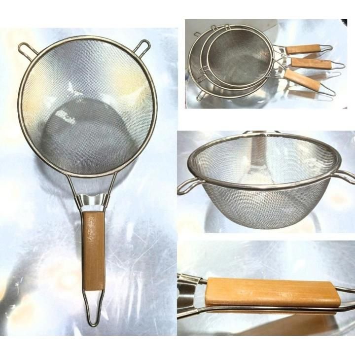 STAINLESS STEEL STIFF WIRE DEEP STRAINER WOOD HANDLE 21 cm