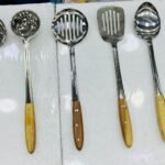 STAINLESS STEEL KITCHEN COOKING UTENSILS WITH WOODEN HANDLE 5- PCS SET  