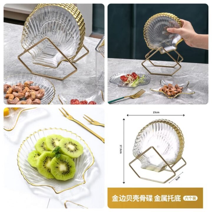 Acrylic 8pcs shell Shape Plate  Set With Metal Stand @