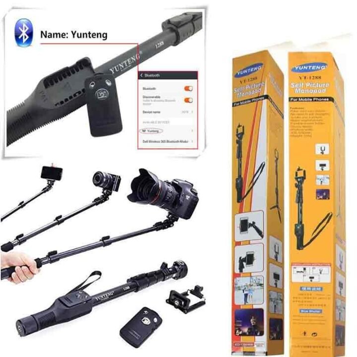 Yunteng YT-1288 Selfie Stick Monopod With Bluetooth Remote Control - Black