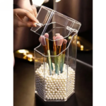 Acrylic Pearl Brush Holder  (Foam Packing) With Pearls. Both Shapes Available