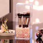 Acrylic Pearl Brush Holder  (Foam Packing) With Pearls. Both Shapes Available