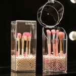 Acrylic Pearl Brush Holder  (Foam Packing) With Pearls. Both Shapes Available