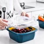 Multifunctional Double Layer Covered Drainage Basket Kitchen Refrigerator Drainage Storage Box Plast