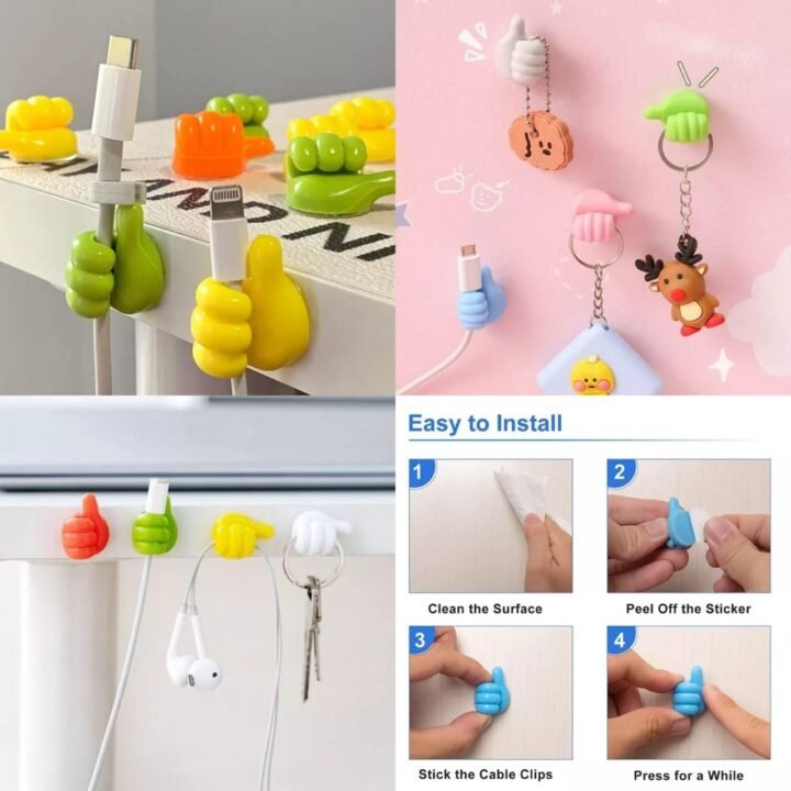 Pack of 10 Thumb-up Silicone Self Adhesive Wire Organizer