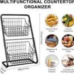 Metal Storage Basket – Versatile Organizer for Fruits, Vegetables, Spices  2 layers