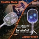 USB Rechargeable 2in1 LED Mosquito Killer Lamp 3500V Electric Flies Swatter Bug Zapper Racket