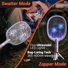 USB Rechargeable 2in1 LED Mosquito Killer Lamp 3500V Electric Flies Swatter Bug Zapper Racket