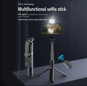 Selfies & Video Recording, 360 Degree Rotation Selfie Stick Tripod with Fill Light & Wireless Remote p