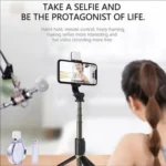 Selfies & Video Recording, 360 Degree Rotation Selfie Stick Tripod with Fill Light & Wireless Remote p