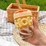 Simple cute glass cup with straw