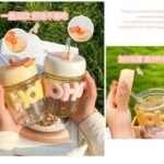 Simple cute glass cup with straw