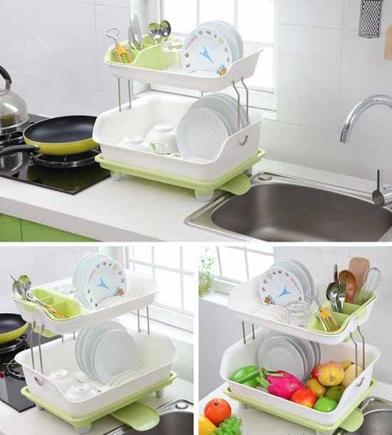 2 Tier Dish Drying Storage Drain Rack