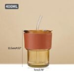 Drinking Glass Cup With Straw & Lid 400ML