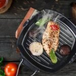 Nonstick Grill Pan with Folding Handle Striped Steak Frying Pan Square