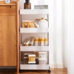 4 Tier Slim Storage Cart Kitchen Bathroom Mobile Shelving with Moving Wheels